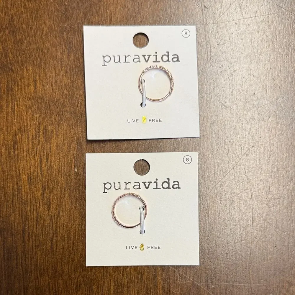 Pura Vida Floral Stacking Rings Set of Two - Brass Base with Rose Gold Plating